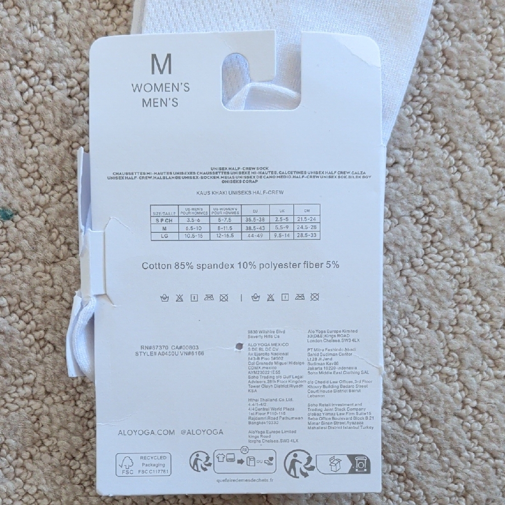 3-PacknALO Yoga White Crew Socks - Picture 3 of 6